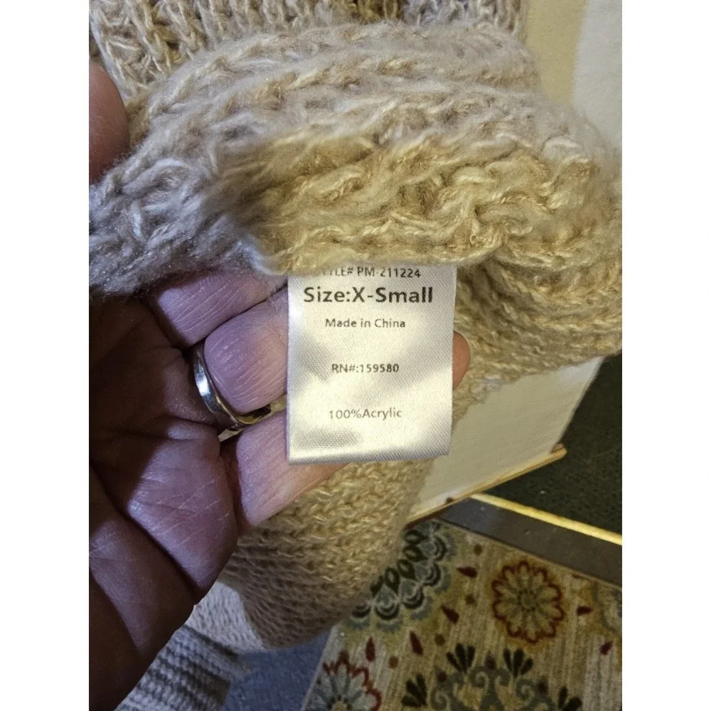 Pink Lili Xs Women's Cardigan Sweater Long Beige Open Front Long Sleeve - Picture 6 of 9